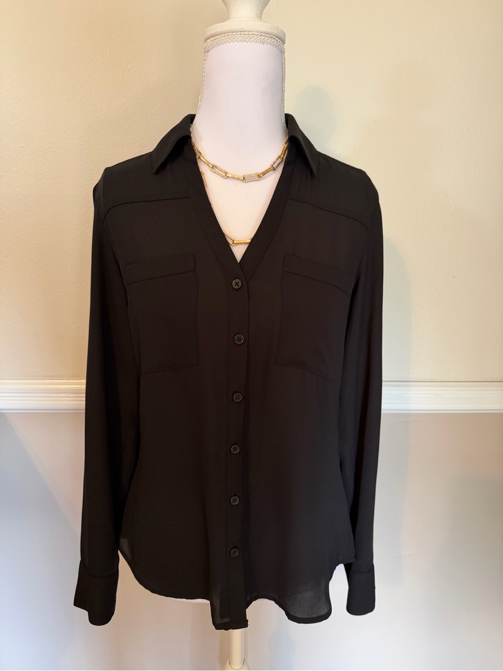 Express Slim Portofino Black Button-Front Women’s Shirt
